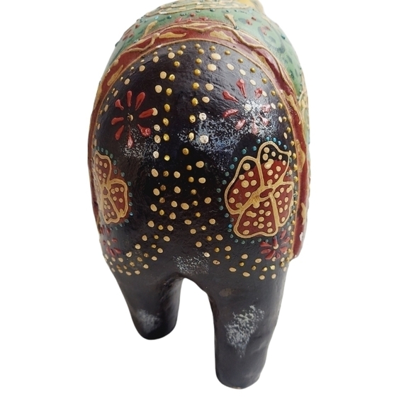 Elephant Resin Statue Exotic Black Multicolor 7" by 10" - Picture 8 of 11